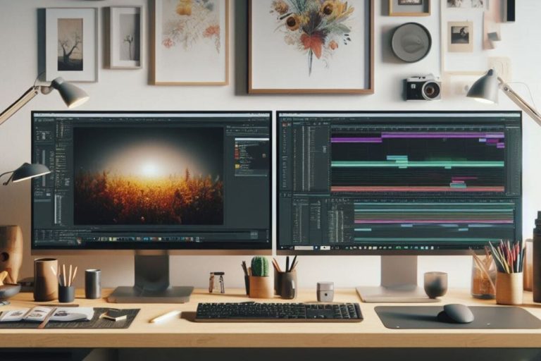 PC für Bildbearbeitung mit 2 Monitoren und Photoshop